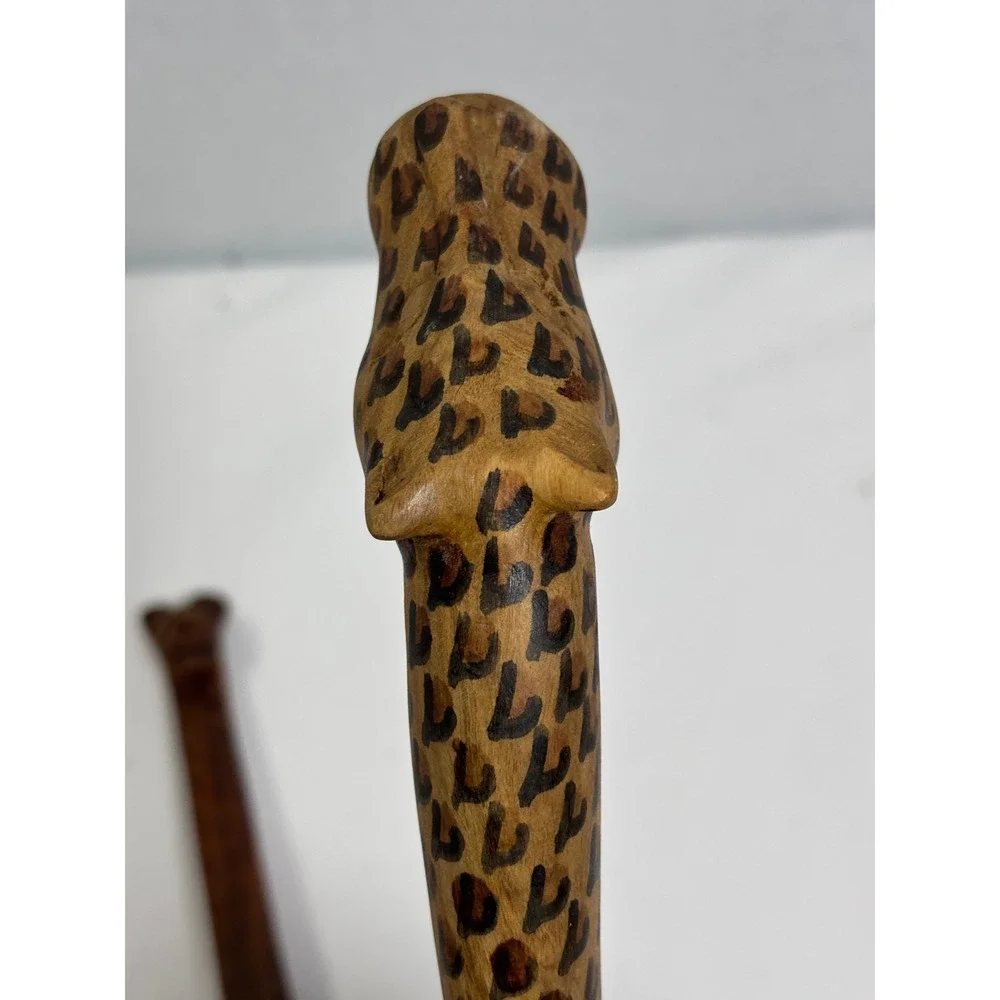 Vintage Hand Carved Wood Giraffe Salad Servers Ladle Set 4pc Safari Boho Decor